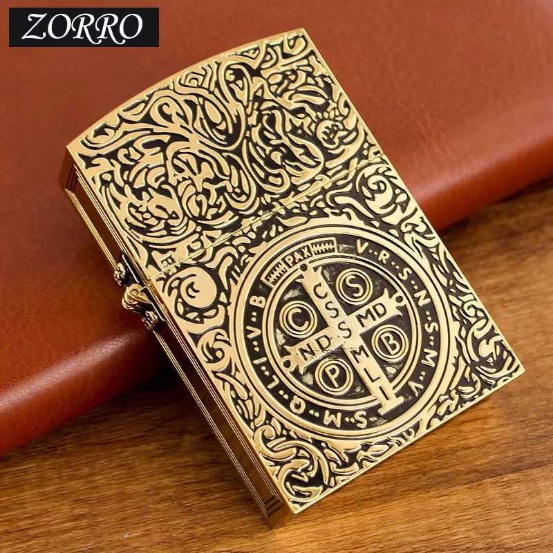 Heavy Duty Armor Brass/Titanium Windproof Kerosen Lighter Hinged Metal Gasolin Lighter Mens Gift N260311