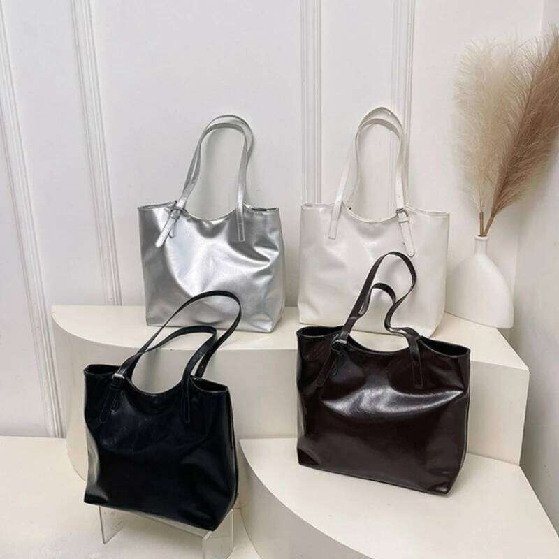 Retro Soft Pu Leather Women Shoulder Bag Large Capacity Simple Ladies Handbags Solid Color Portable Commuter Female Tote Bags XJ260311