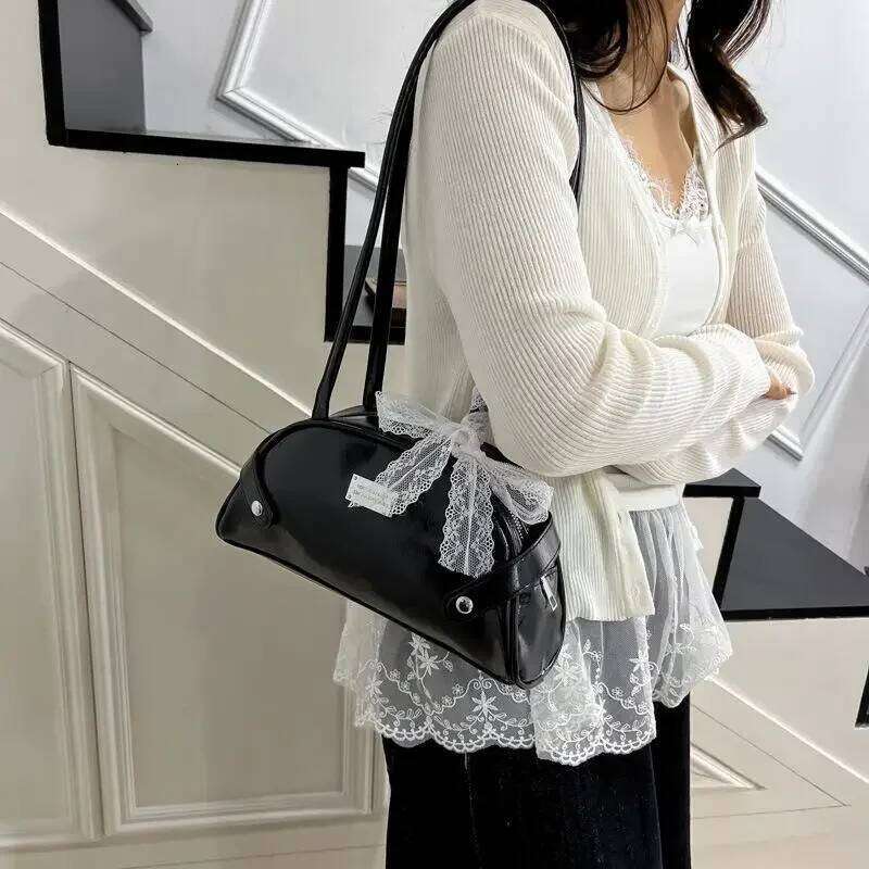 Women Casual PU Leather Tote Bow Leisure Armpit Solid Color Travel Underarm Handbag Female Dating Bag XJ260311