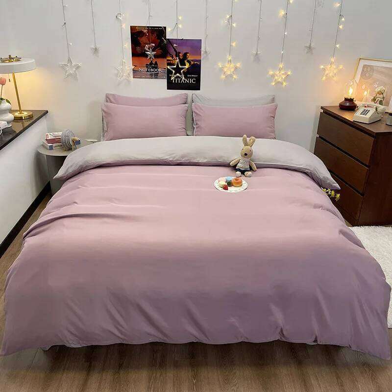 2025 new solid color household 4-piece polished quilt cover bed sheet bedding student dormitory 3-piece set H260311 - view 7