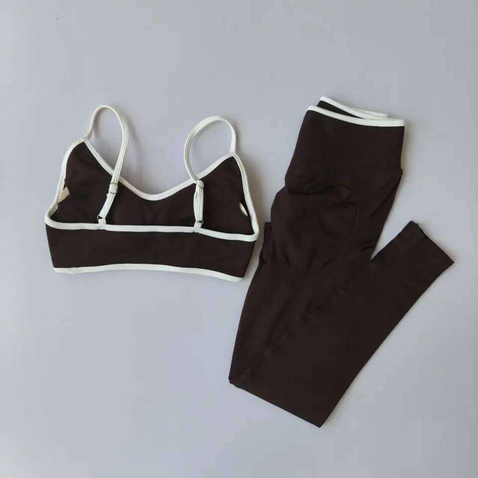 Seamless 2PCS Legging Sets Women's Strappy Sports Bras and High Waist Fitness Sculpt Leggings Running Pants Gym Suits 26H0311