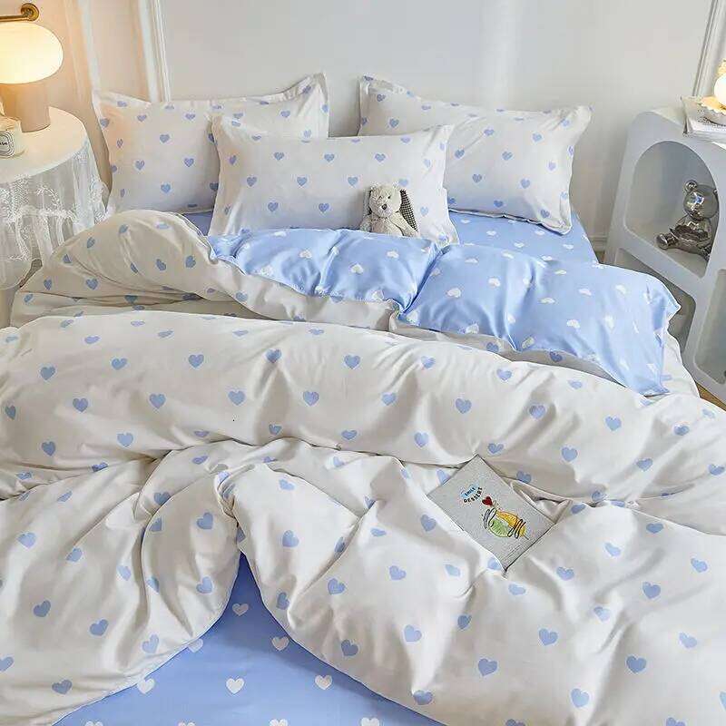 Ins Simple Style Duvet Cover Set with Pillowcases Flat Sheet No Comforter Grey Boys Girls Bedding Kit Single Twin Bed Linens H260311
