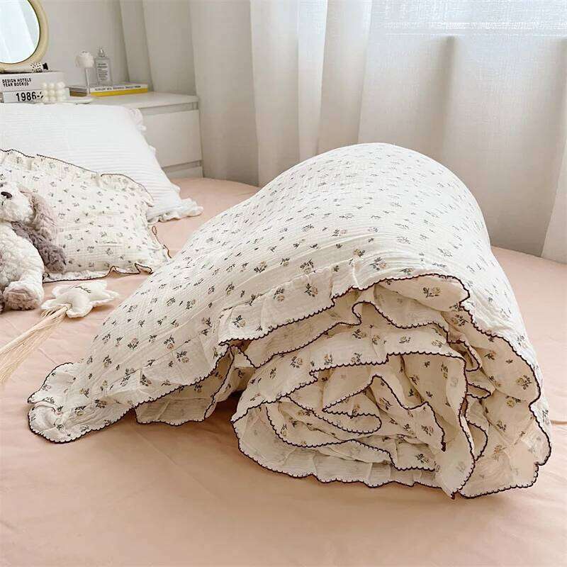 INS Princess Ruffle Edge Gauze 100% Cotton Pillow Case Breathable Duvet Cover Without Filler 3PCS Floral Home Bedding Set H260311