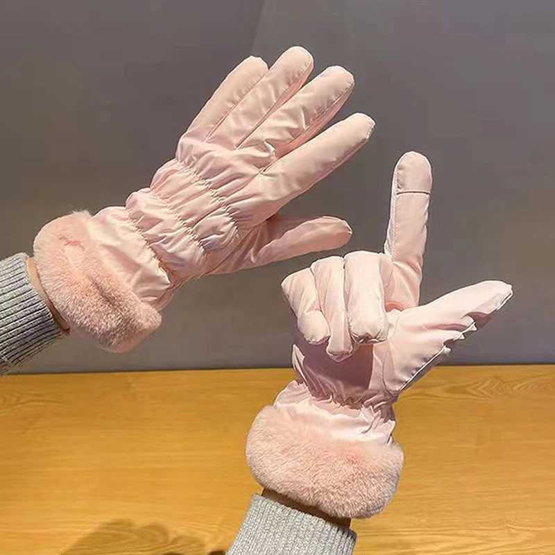 1Pair Ski Gloves Women Winter Fleece Thickened Warm Windproof Waterproof Touch-Screen Gloves For Outdoor Riding Mountaineering M260311