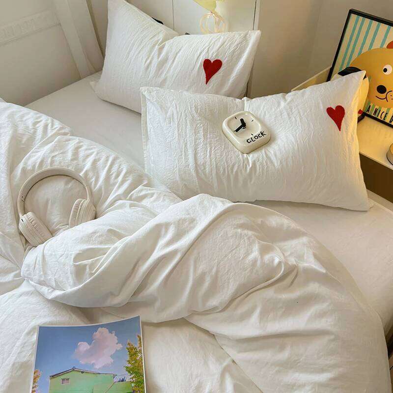 3pcs Black White Duvet Set 1*Duvet Cover + 2*Pillowcase, Without Core,Red heart embroidery Bedding Set, Soft Comfortable H260311 - view 7
