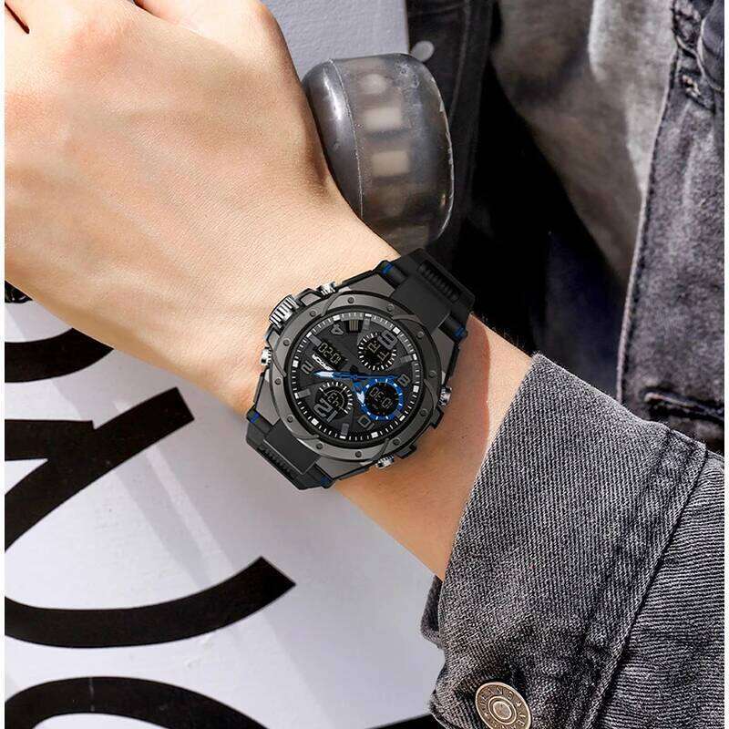 High-Appearance Large Dial Led Luminous for Men, Women, Teenagers with Calendar, Alarm, Stopwatch, Outdoor Sports Digital and Analog Dual Display Watc