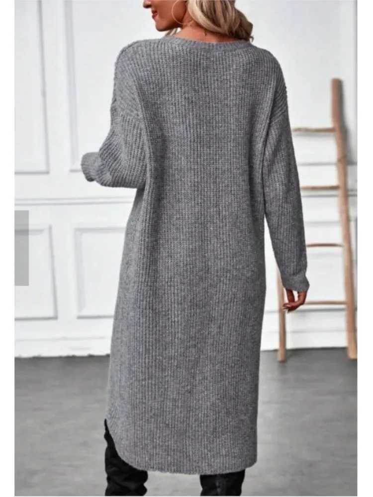 Womens Long Knitted Sweater Dress 2025 Autumn Winter Warm Fur Jumpers Casual Solid Loose Knit Midi Dress Lady Work Pullovers M260311