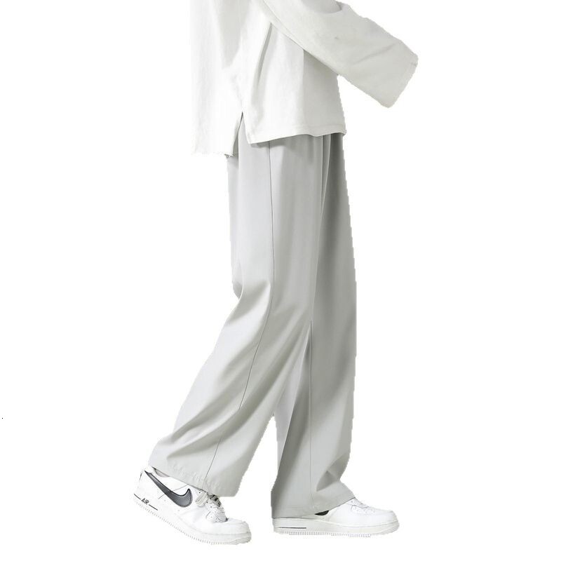 Summer Thin Ice Silk Work Pants Men's Straight Loose Nine-point Pants Student Solid Color Wide-leg Designer Pants Casual Pants