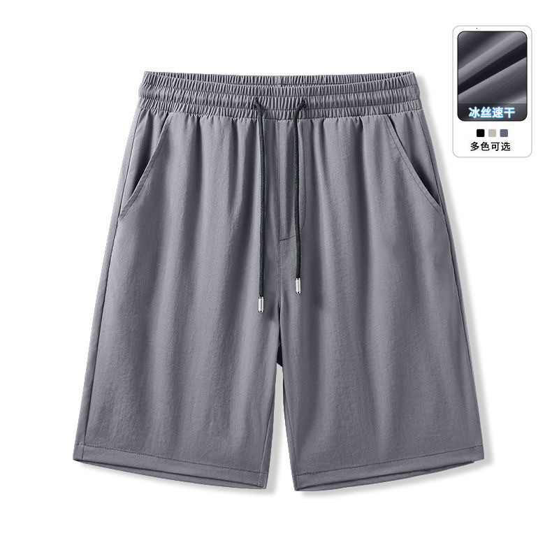 Summer Five Elastic Shorts Thin Men's Sports Mid-pants Loose Plus Size Designer Pants Black Ice Silk Five-point Men's Shorts