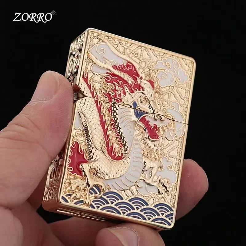Old-fashioned Armor Kerosene Lighter Windproof Five-sided Embossed Veyron Creative Pure Copper Lighter Mens Gift N260311
