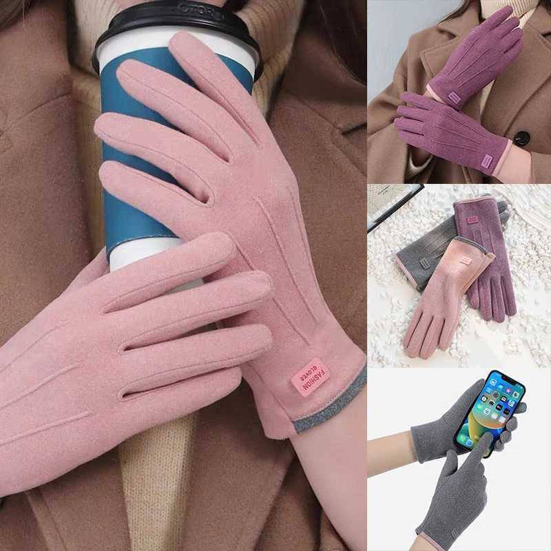 Women Winter Thick Plush Gloves Fashion Warm Suede Outdoor Guantes Lady Touchscreen Driving Gloves Sports Cycling Mittens M260311
