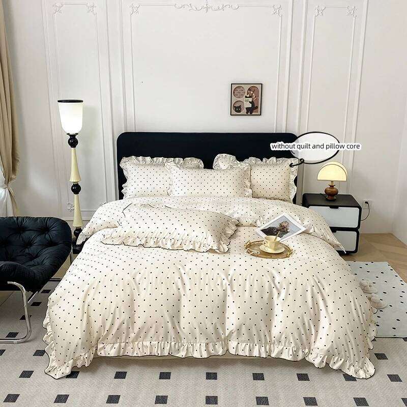 3pcs Korean lace Duvet 1*Duvet Cover + 2*Pillowcase, Without Core, Black dot print Bedding Set H260311