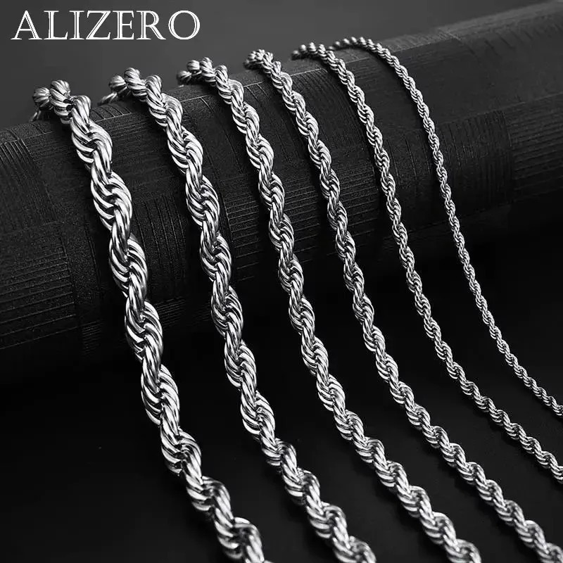 ALIZERO 925 Sterling Silver 4MM Rope Chain Necklaces For Women Men Fashion Hip Hop Party Punk Necklace Jewelry Wholesale 260309