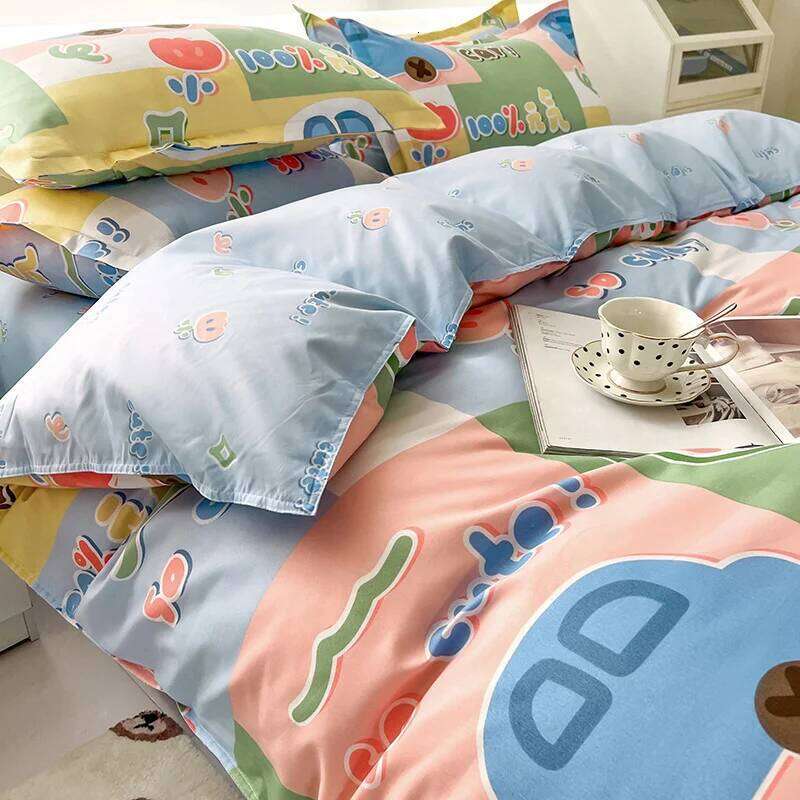 Kids Set,3Pcs Cartoon Boys Girl Bed Linens,Grey Lion,Duvet Cover +Flat Sheet +Pillowcase.Single Dorm Bedding H260311