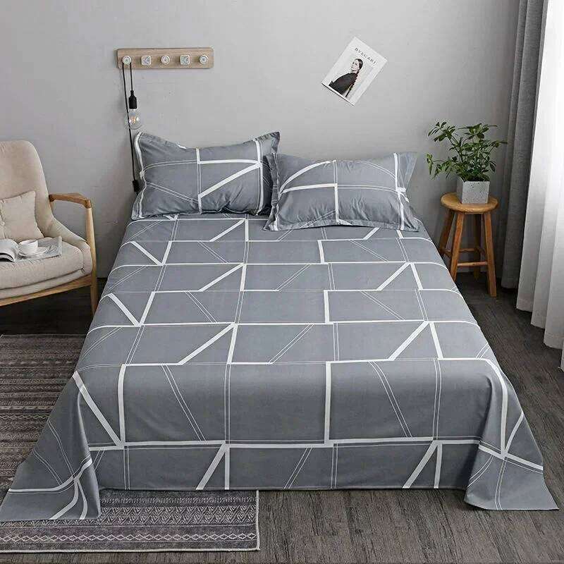 Geometry printed flat sheet set couple 2 people super cozy bed bedsheet single double queen king size H260311