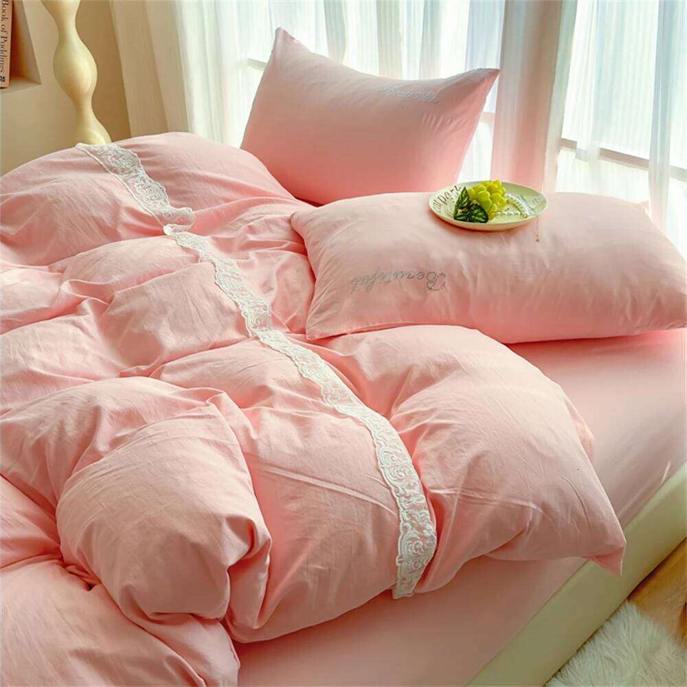 Solid Color Class A Wash Cotton Bedding Duvet with Bed Sheet Queen King Size Quilt Cover Soft Comforter Four Piece Set H260311