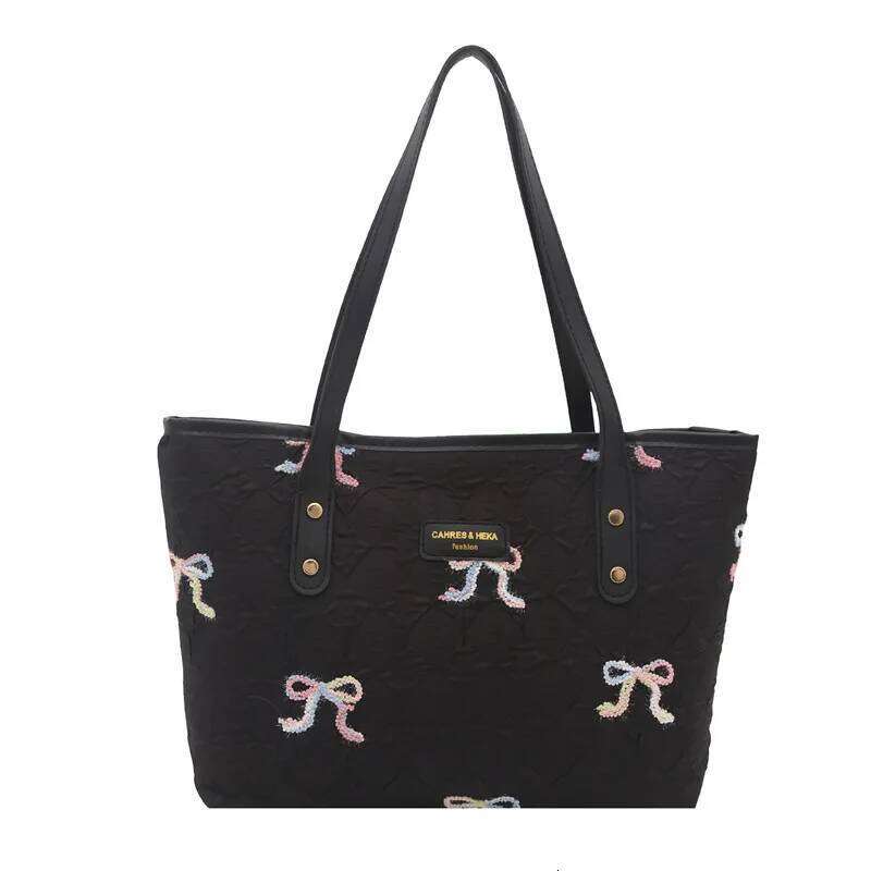 Casual Bow Embroidery Shoulder Bags for Women Portable Large Capacity Ladies Tote Bag Trendy College Style Students Handbags XJ260311