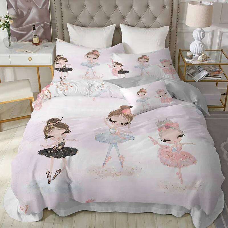 Modern Lovely Princess Kids Bedding Set Twin Size Microfiber Cartoon Unicorn Swan Ballet Girl Print Duvet Cover With Pillowcases H260311