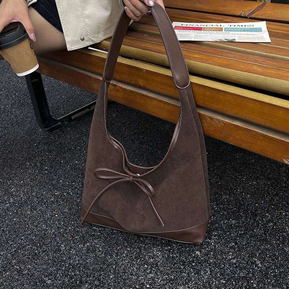 Bow Tote Solid Colour Handbag Large Slouchy Shoulder Bag Lightweight for Women Work Everyday XJ260311