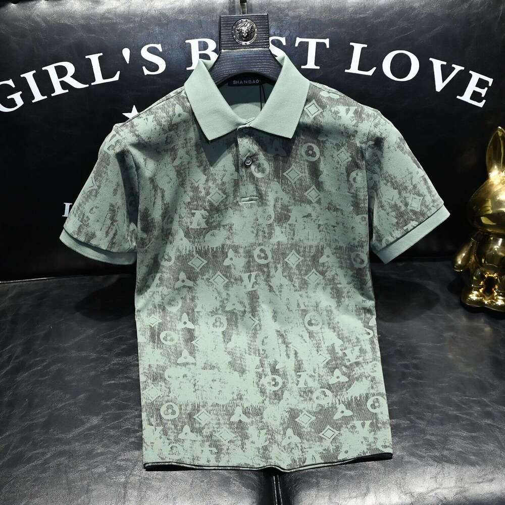 European Summer New Arrivals Light Luxury Fashion Simple Short-Sleeve Mens High-End Trendy Printed Polo Shirt Asia Size