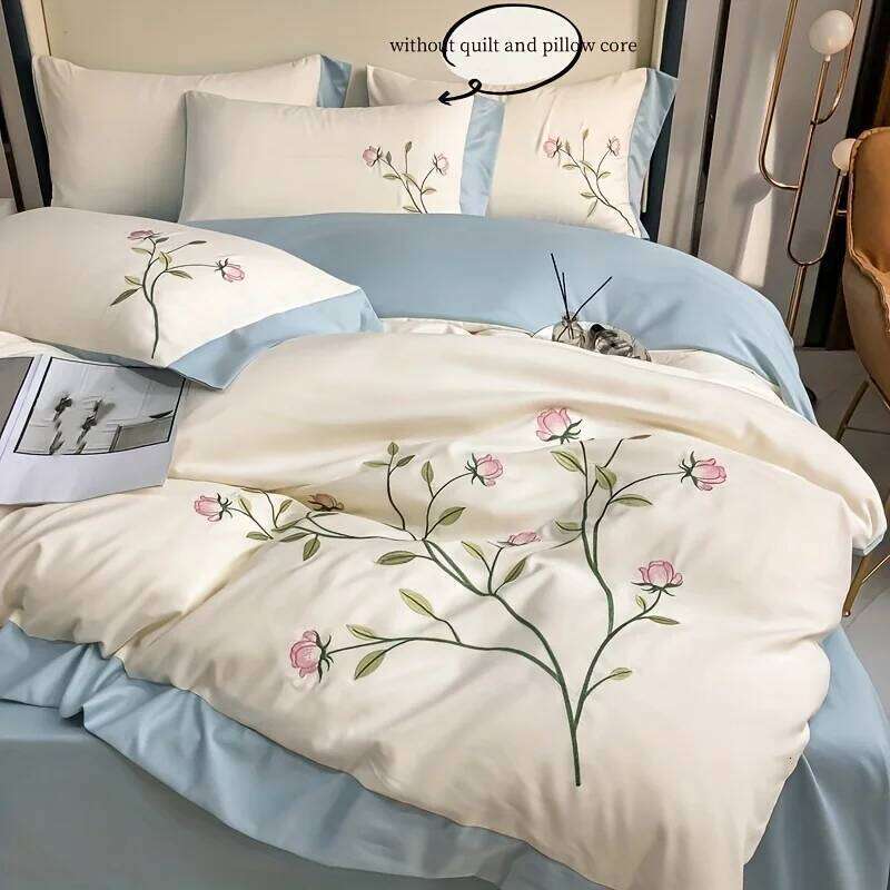 3pcs Elegant embroidery Duvet 1*Duvet Cover + 2*Pillowcase, Without Core, blue pink soft Bedding Set for summer H260311