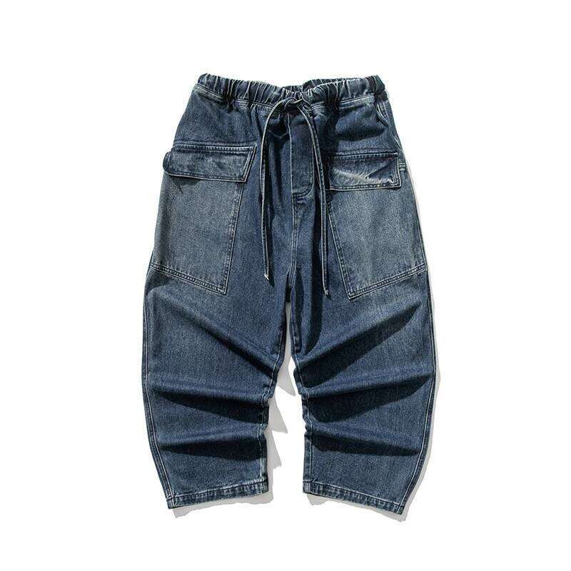 2023 Straight Denim Men Blue Loose Trousers Male Causal Oversize Wide Leg Pants Elastic Waist Black Jeans Z260225