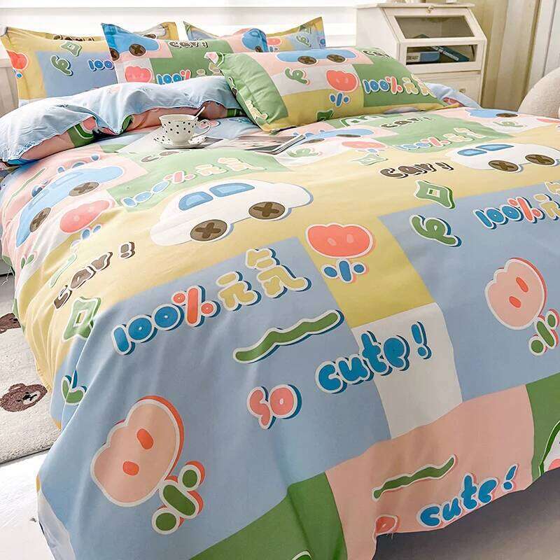 Kids Set,3Pcs Cartoon Boys Girl Bed Linens,Grey Lion,Duvet Cover +Flat Sheet +Pillowcase.Single Dorm Bedding H260311