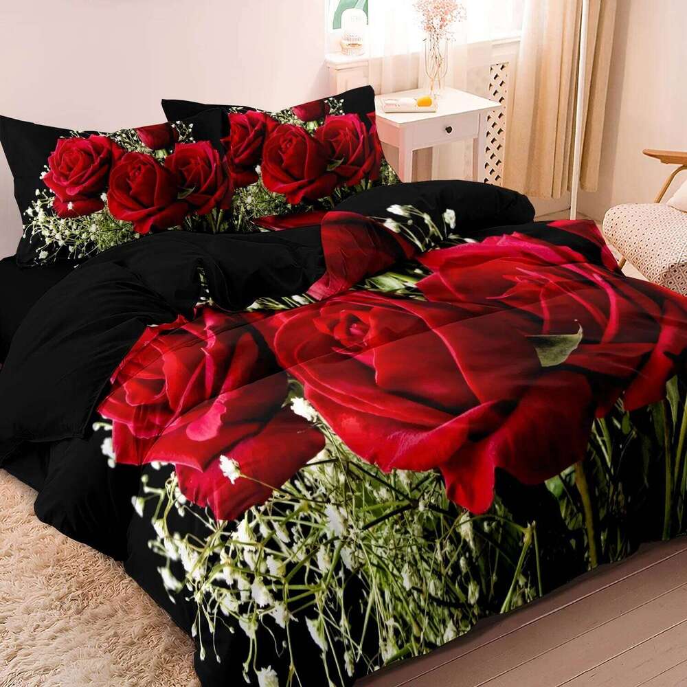 3pcs Imitation Rose Print Bedding Set Soft Comfortable Duvet Cover For Bedroom Guest Room Perfect for All Seasons H260311