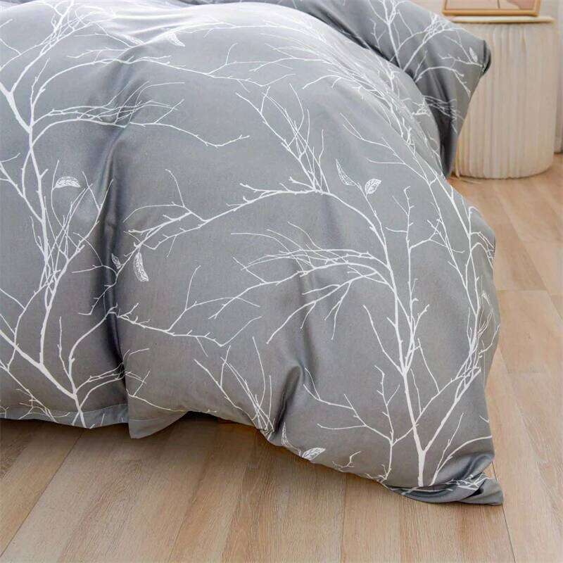 3PCS Branch printing Gray and White Botanical Geometric Printing Bedding 1 duvet cover + 2 PILLOWCASES NO pillow core H260311 - view 6