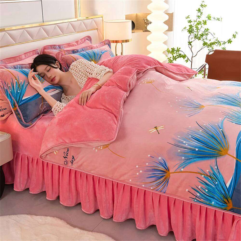Class A Thickened Bedding Milk Fleece Winter Warm Anti-static Duvet Cover Bed Sheet Home King Queen Soft Four-Piece Set H260311