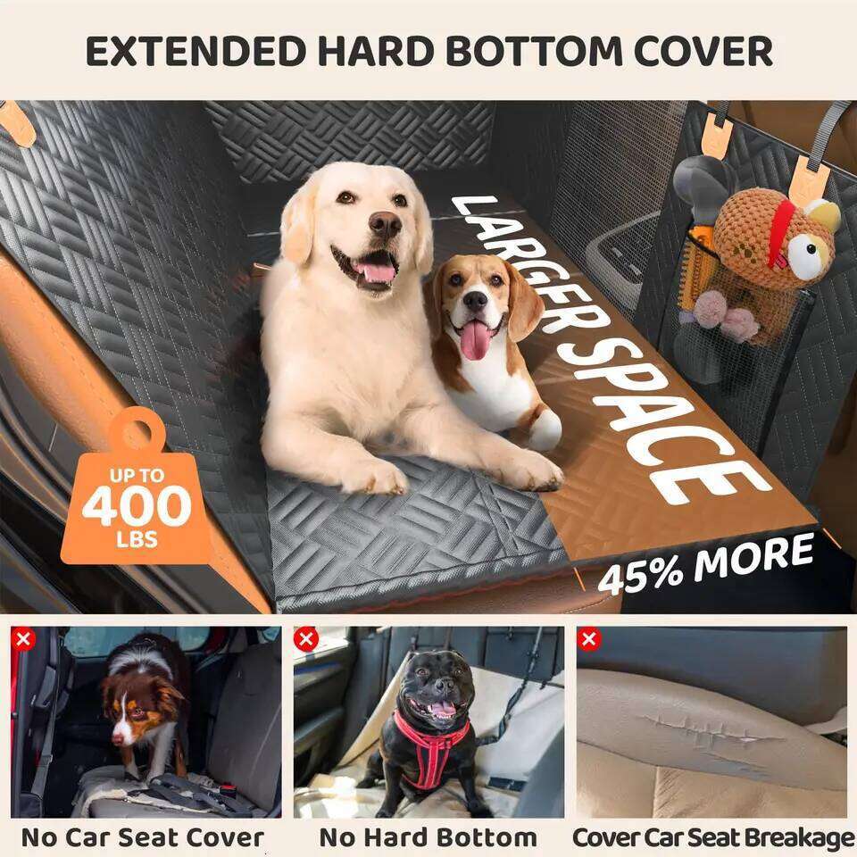 Car Cover, Hard Bottom Rear Seat Extender, Load-Bearing 400 Pounds, 600D Heavy-Duty Anti-Scratch Washable Dog Hammock for Cars and S 26Y0310