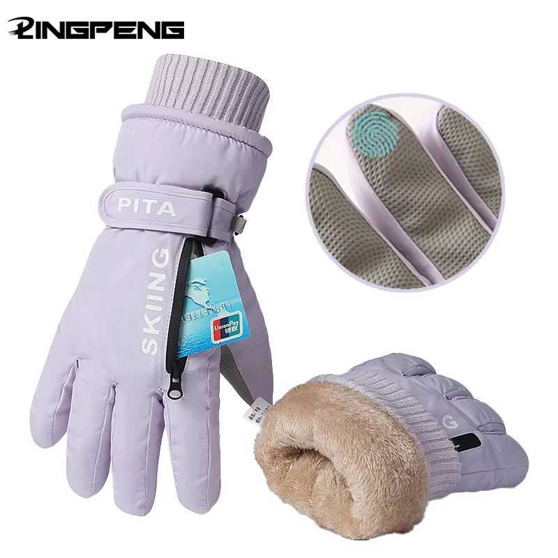 Winter Men Women Full Fingers Gloves Warm Thicken Fleece Skiing Outdoor Running Gloves Waterproof Windproof Non-Slip Mittens M260311
