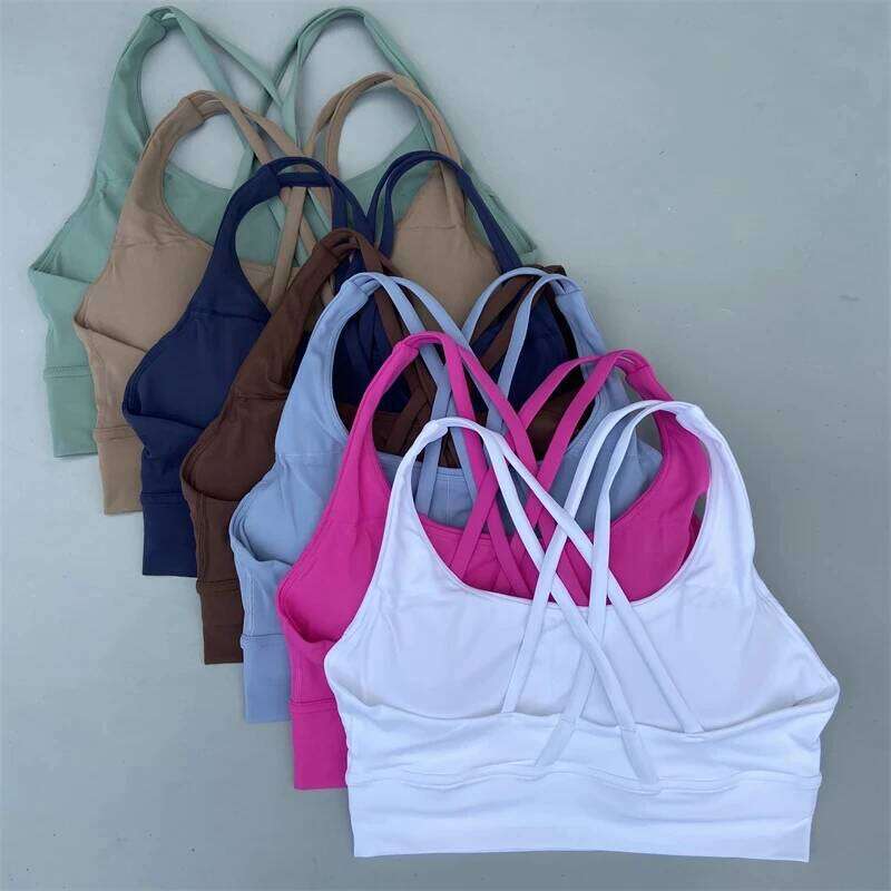 Solid Color Fitness sport Bra Women Cross soft high strength Tight Top Comprehensive Training Gym Yoga Underwear With Chest Pad 26H0311