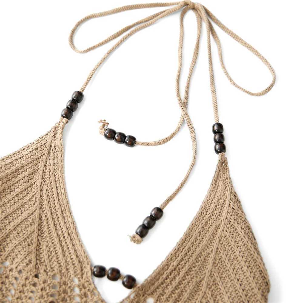 Women Backless Halter Mini Dress Casual Summer Knit Crochet Cutout Bodycon Party Dress for Beach Club Streetwear M260311