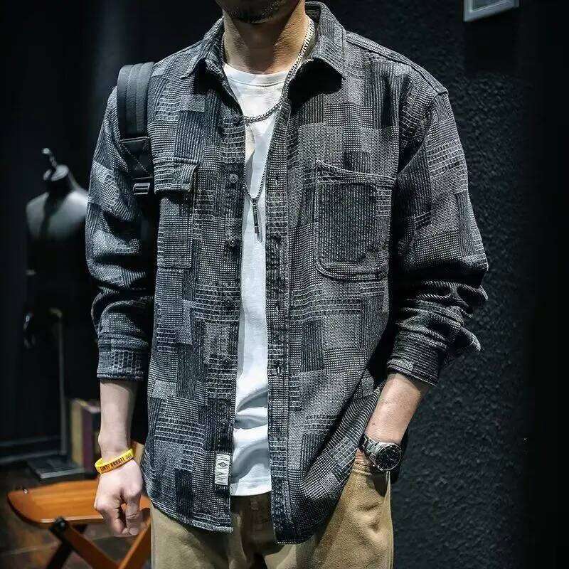 Spring and Autumn New Japanese Denim Men's Long Sleeved Loose Trendy Casual Fashion Shirt Work Dress Pi Shuai Coat 26H0311