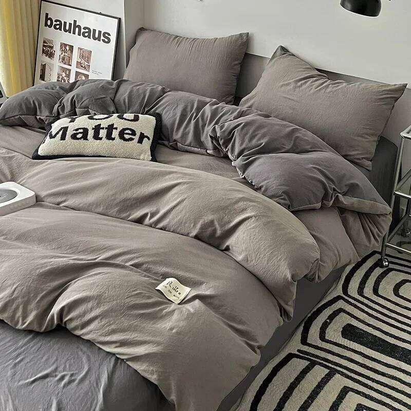 Home Furniture New super soft washed cotton bed four-piece set Class A double-layer gauze sheets and quilt cover dormitory four- H260311