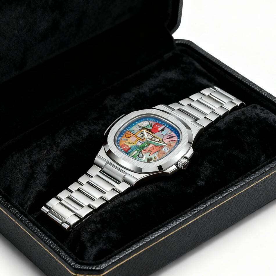 2025 New Square Men's Abstract Art Dial Trendy Retro Niche Luxury Gift Silver Black Gold Quartz Watch Street Style