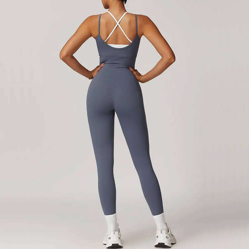 Color Blocked Gym Set Yoga Suit Cross Sportswear Women Sports Jumpsuit Fitness Rompers Workout Bodysuits 26H0311
