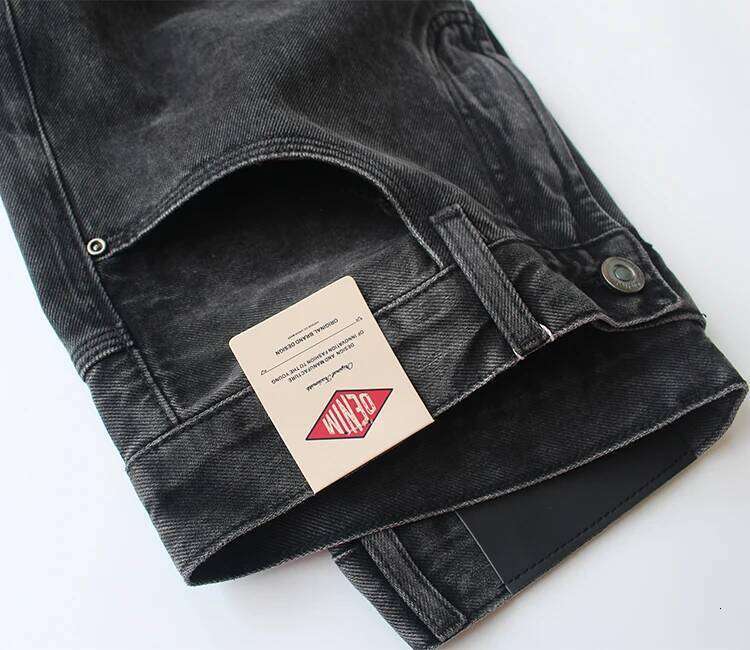 Autumn/Winter Black Washed Denim Trousers for Men - American Streetwear Style Curved Blade Wide-Leg Multi-Pocket Urban Jeans Z260225