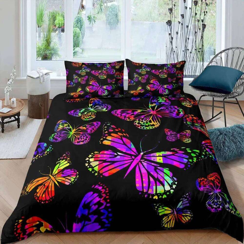 3D Dreamy Night Galaxy Butterfly Printed Purple Flying Bedding Set for Kids Girls Teens Adults 3 Duvet Cover H260311