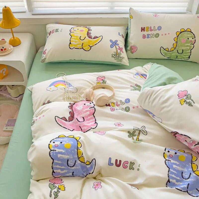 Boys Girls Duvet Cover with Zipper Ins Cute Cartoon Bed Flat Sheet Pillowcases No Filler Twin Queen Size Fashion Bedding Set H260311