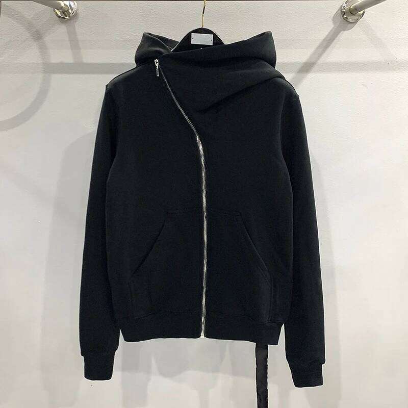 Autumn Zipper Design Black Hoodies Men's Women's Sportswear Jacket American Rock Hip Hop Street Wear Elastic Knitted Coats 26H0311