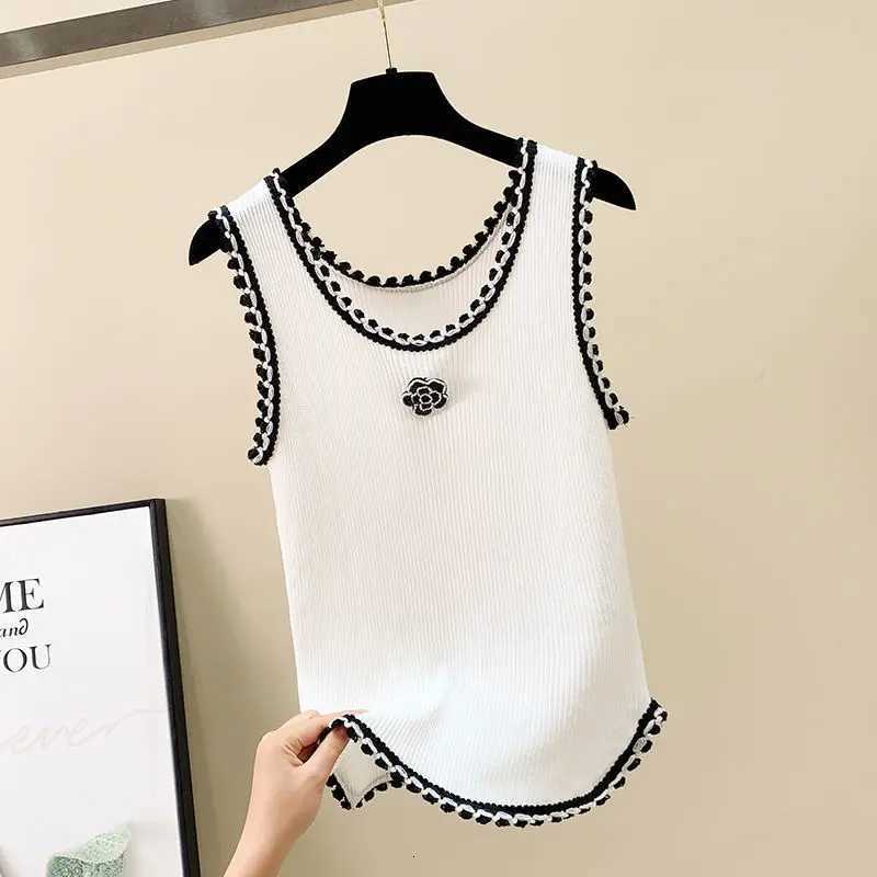 Sleeveless Vest Women's Summer Printed Spliced Round Neck Loose Embroidery Casual Camisole TopsT260311