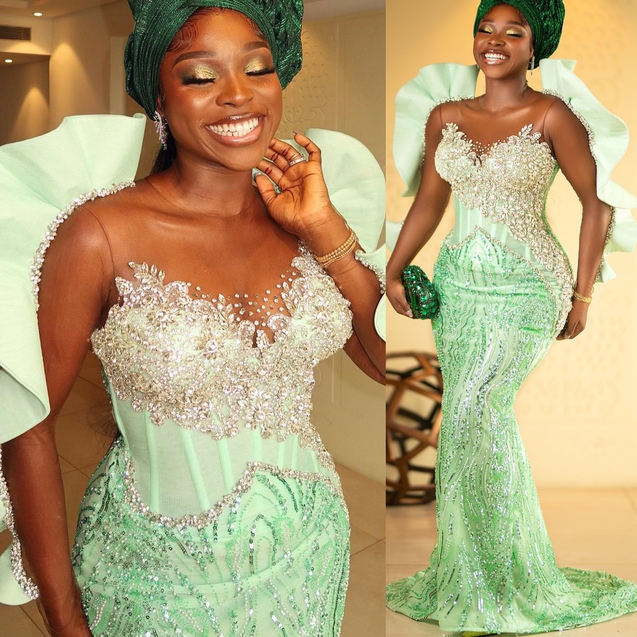 2K26 Mint Prom Dress 2026 Mermaid Prom Dress Sheer Neck Crystals Stylish Evening Dresses Birthday Party Formal Receiption Gowns Dresses ZJ015