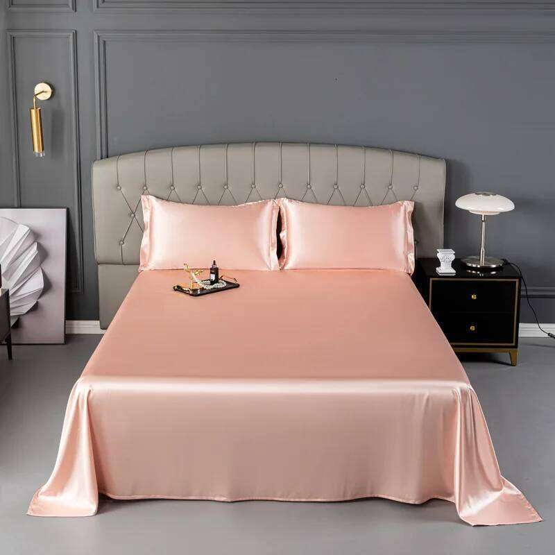 Natural Mulberry Silk Double Sheet Set Stain High-End King Size Bedsheet Sets Home Solid Color Soft Smooth Bed Cover H260311