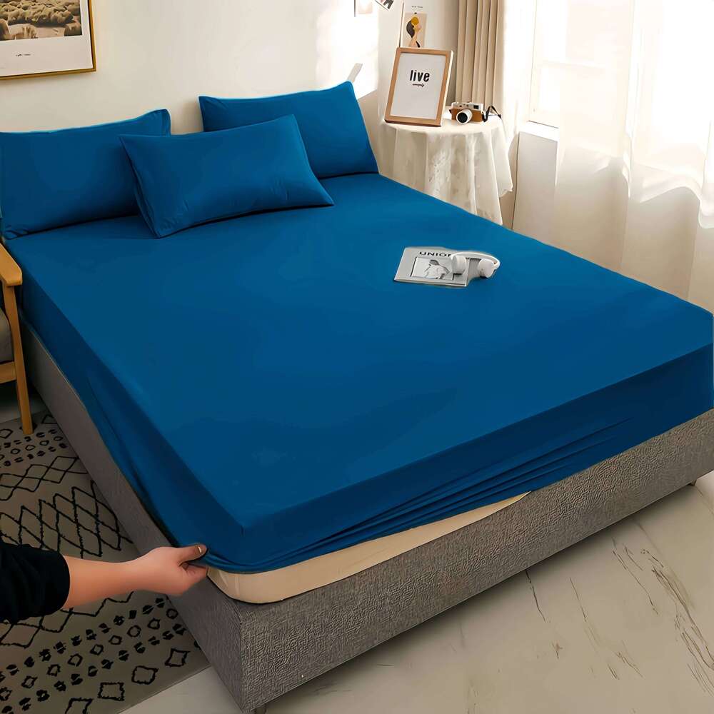 Kuup Polyester Queen Size Bedding Set - 3pcs Solid Color Fitted Sheet & Pillowcases Elastic Band Mattress Cover Included H260311