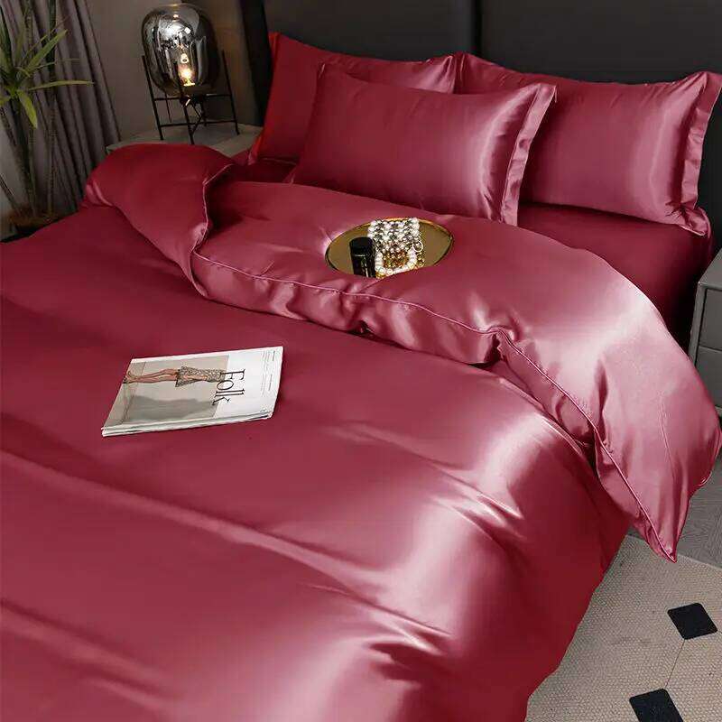 Pure Satin Silky Bedding Queen King Size Bed Set Quilt Duvet Cover Linens And Pillowcase For Single Double Bedclothes H260311 - view 6