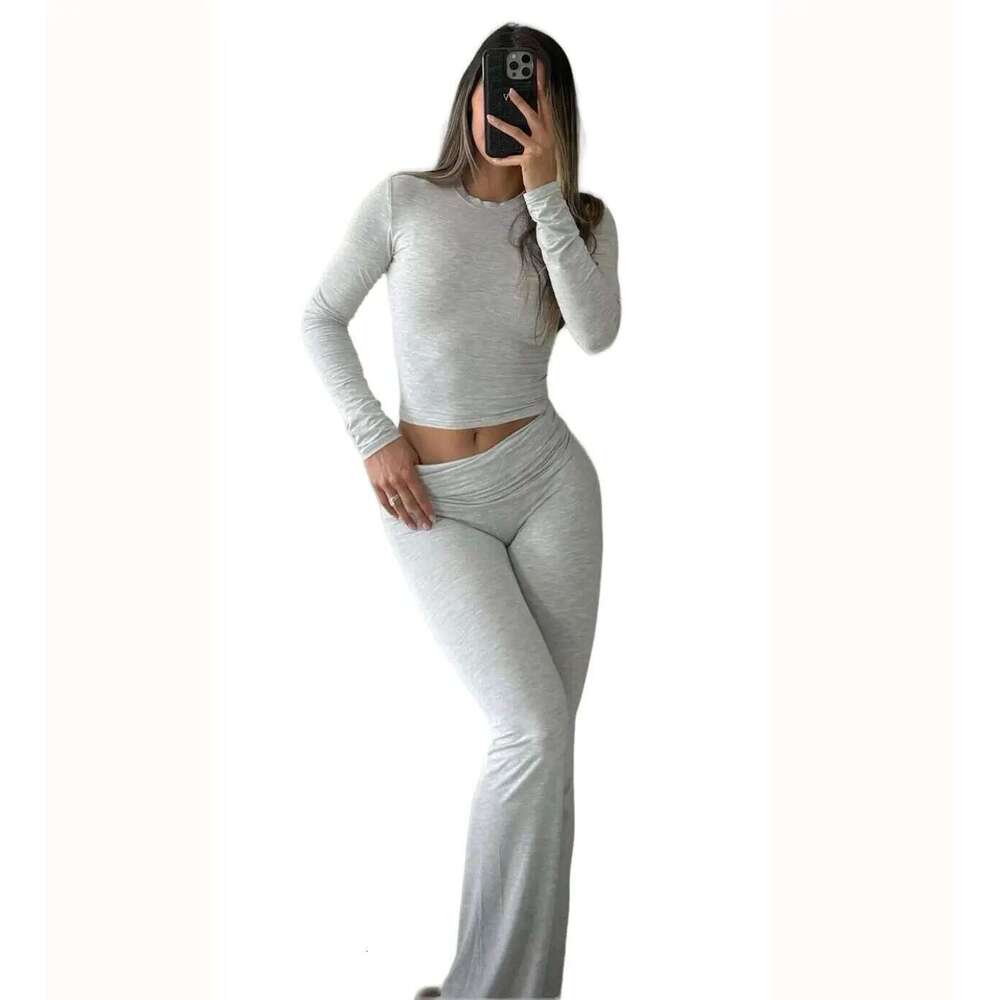 Women's Two-Piece Long-Sleeve Wide-Leg Activewear Casual Home Yoga Coordinated Set 26H0311