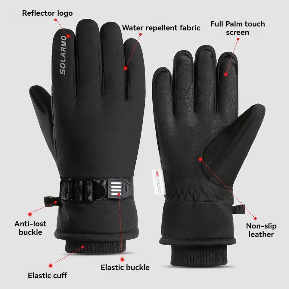 LOOGDEEL Men Winter Waterproof Cycling Gloves Outdoor Sports Motorcycle Ski Touch Screen Fleece Gloves Non-slip Warm Full Finger M260311