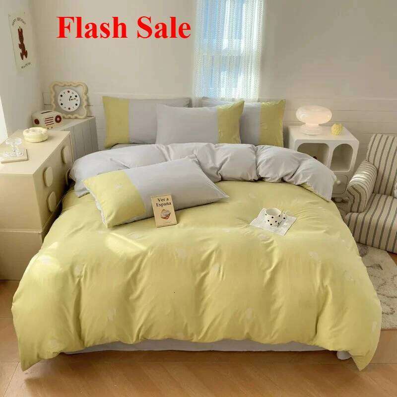 New class A milk 6D three-dimensional printing four-piece set small fresh washed cotton bed sheet quilt cover H260311